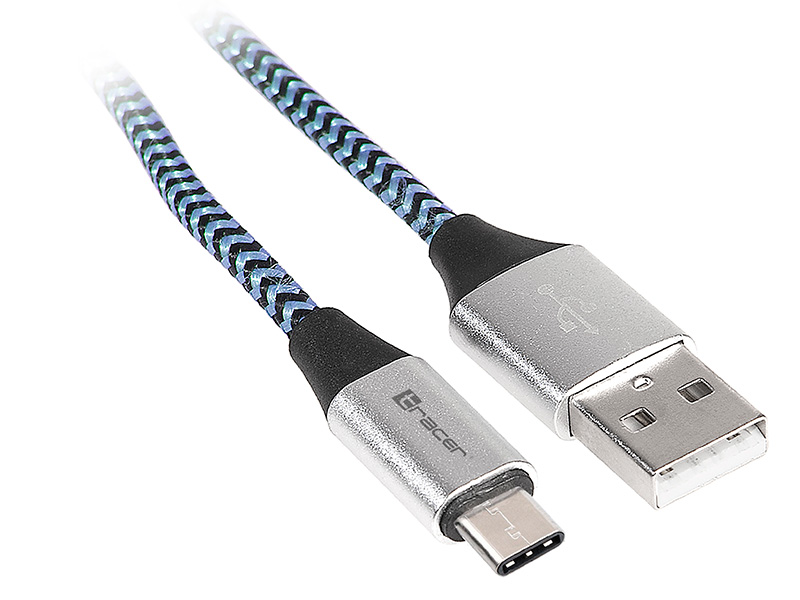 Kabel TRACER USB 2.0 TYPE-C A Male - C Male 1,0m czarno-niebieski