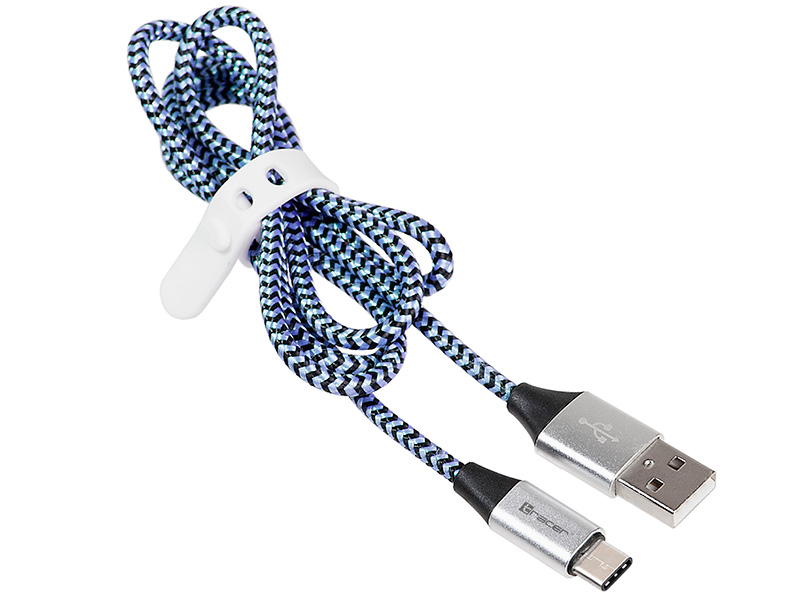 Kabel TRACER USB 2.0 TYPE-C A Male - C Male 1,0m czarno-niebieski