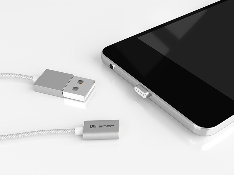 Kabel magnetyczny TRACER USB 2.0 iPhone AM - lightning 1,0m srebrny
